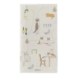 Midori Pocket Diary 2026 Slim Monthly Cat Pattern 22362006 (Starts from January 2026)