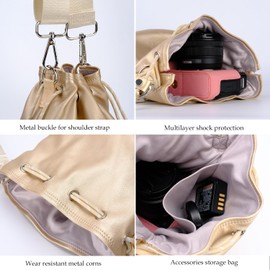 Bowan Small Camera Bag,Camera casing bag,Soft Cute Camera Pouch Handbag compatible with Mirrorless Cameras/Nikon/Canon/Sony/Fuji Camera Case (golden, Small)