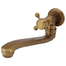 Antique Garden Faucet with Extended Spout Antifreezing Copper Wall Mount Single Cold Water Tap for Washing Round Spout