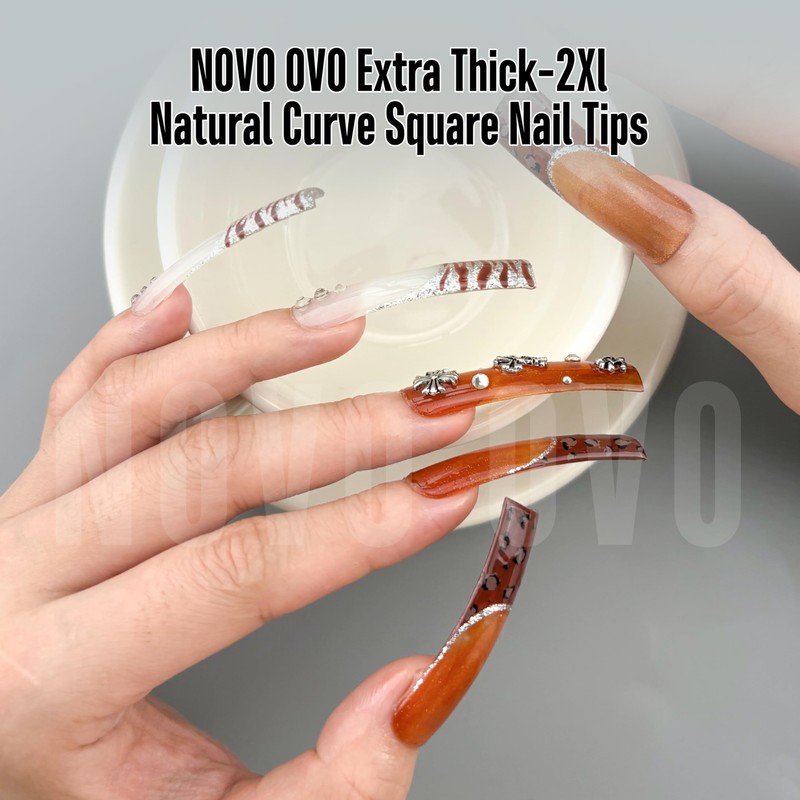 NOVO OVO XXL Shape Square Slight Curved Nail Tips, No