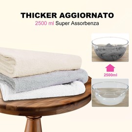 runico Turban Hair Towels, 100% Cotton, Pack of 3, 3 Colours, Made in Italy, Suitable for All Hair Types and Lengths - White/Grey/Beige