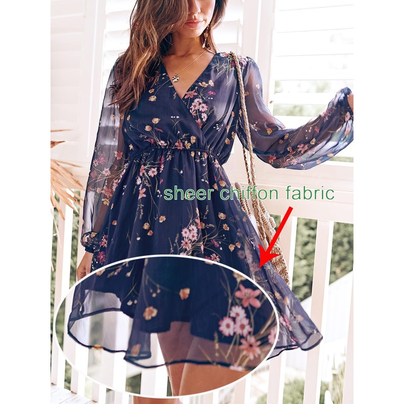 CUPSHE Women's Floral Print Sheer Chiffon A-Line Mini Dress Long