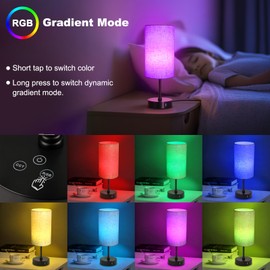 3CCT Bedside Table Lamp, Ambience RGB Color Changing for Decor, Dimmable Nightstand Lamp with Dual USB Charging Ports, Touch Control Small Lamp for Bedroom, Dorm, Home Office, Living Room, Beige Shade