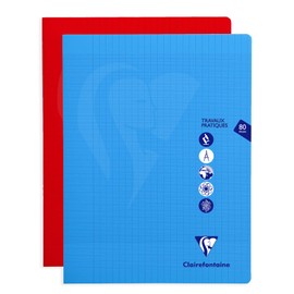 Clairefontaine Mimesys 303327C Exercise Book DIN A4+ 24 x 32 cm Stapled 40 Sheets French Line Style 90 g + Blank 125 g Polypropylene Cover 2 Assorted Colours Red and Blue Pack of 1
