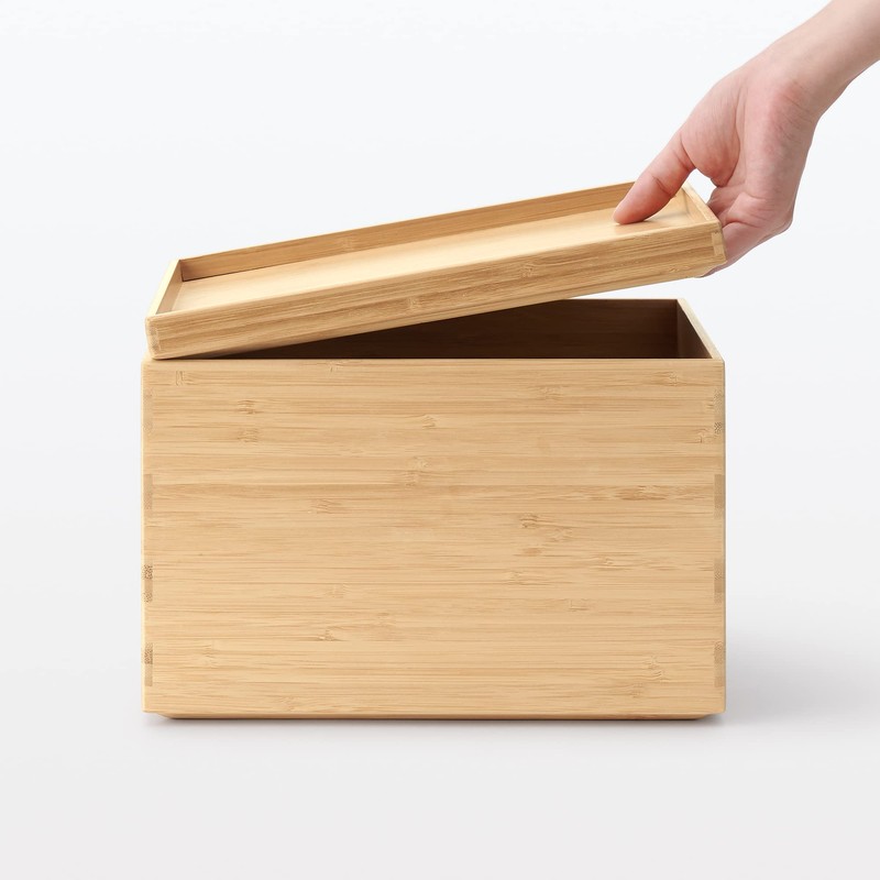 MUJI 12047285 Overlapping Bamboo Rectangular Box, Storage Supplies, Lid, Half,