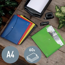 Leitz Recycle Document Wallet, 60 A4 Sheet Filing Capacity, Button Closure Organiser File, Lightweight Plastic Travel Folder, 100% Recyclable, CO2 Neutral, Eco Friendly, Recycle Range, Green, 46780055