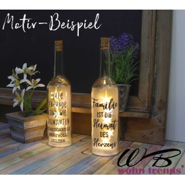 LED bottle with motif, "Glück ist solche Freunde wie euch zu haben, grey, 29 cm, bottle light, glitter bottle, light bottle, lamp with text saying