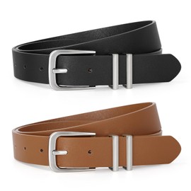 JASGOOD 2 Pack Women Belts For Jeans Pants Dresses Ladies Leather Waist Belts with Silver Buckle,Black+Brown