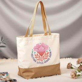 Purple Print House End Of Term Teachers Gift Canvas Jute Bag Helping Little Minds Grow Teaching Assistant Thank You Womens, 38cm x 44cm, Natural