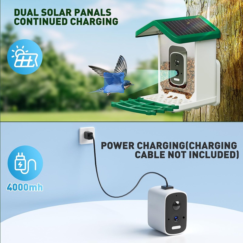 Smart Bird Feeder with Camera Solar Powered, 2.5K HD AI