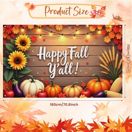 Happy Fall Y'all Backdrop Banner Fall Party Decorations 72.8 x 43.3 Inch Pumpkins Harvest Photography Background for Autumn Thanksgiving Party Decorations