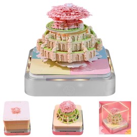 Time Piece Calendar 2025 with Lights, 3D Calendar 2025, DIY Tear-Away Timepiece Calendar, 3D Artsy Pads Pink Castle-shaped, 3D Memo Pad Paper Carving Art for Desktop Decor (Battery not included)