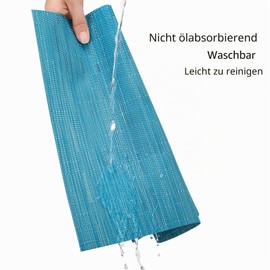 Myir JUN Set of 6 Washable Placemats, Woven, Washable, Non-Slip, Heat-Resistant, Vinyl Placemats, Washable for Kitchen, Dining Table, Hotel, Place Mats 30 x 45 cm (Blue)