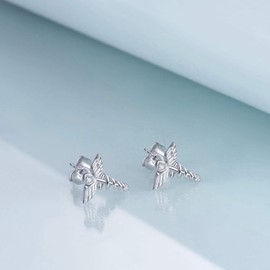 Caduceus Angel Nurse Earrings Sterling Silver Medical Symbol Studs with Clear White Crystal, Fine Jewelry Gift for Women Nurse Doctor Medical Student