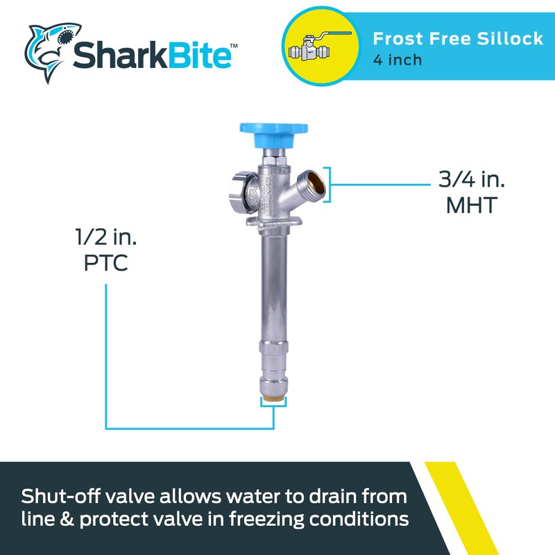 SharkBite 4 Inch Frost Free Sillcock, 1/2 x 3/4 Inch