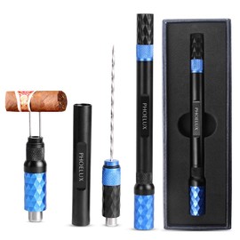 Phoelux Cigar Punch Multitool 4-in-1 Cigar Draw Enhancer Tool, Twin Needle, Retractable and Screw Out Cigar Double End Punch-2 Size Blades Cigar Hole Opener with Gift Box (Blue Black)