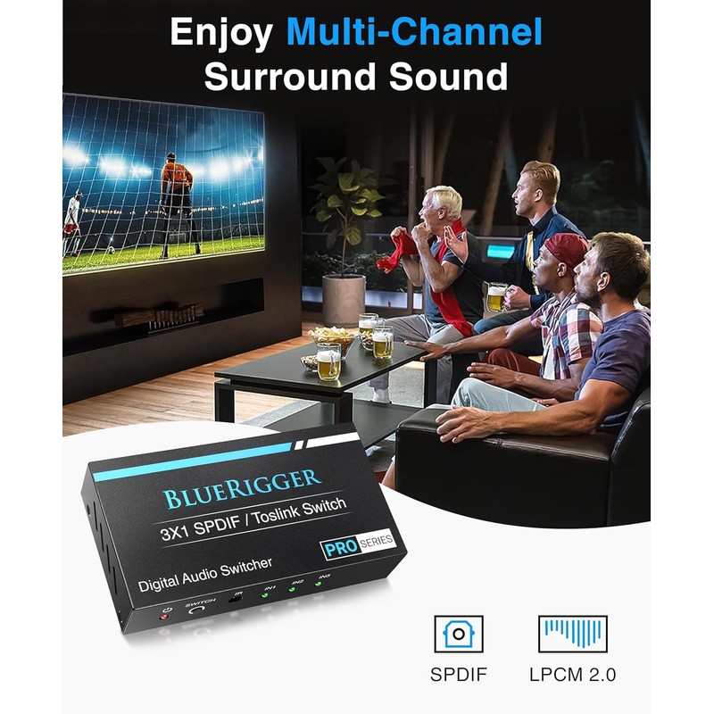 BlueRigger Digital Toslink Optical 3x1 Switch - (LPCM 2.0, SPDIF