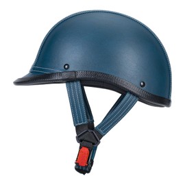 LNCHAO Handmade Leather Motorcycle Helmet Retro Half Face Helmet for Adults Men & Women, Lightweight Open Face 1/2 Vintage Helmets for Moped Cruiser Scooter Chopper DOT Approved (Blue, Small)