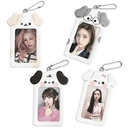Shoyisenka 4 Pcs Cute Puppies Photocard Holder & ID Badge Holder - PVC Transparent Kpop Photocard Keychain for Women, Star Chasers, Bus Card Accessories