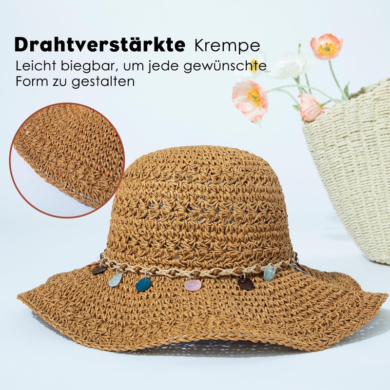 Comhats Women's Summer Straw Hat Foldable Handmade Beach Hat UV