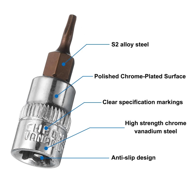 sourcing map 2pcs 1/4" Drive x T8 Torx Bit Socket,