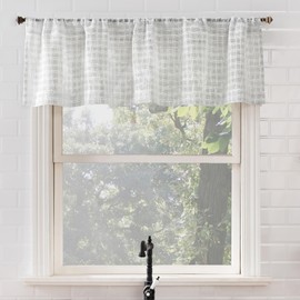 No. 918 Tayen Slub Windowpane Semi-Sheer Rod Pocket Kitchen Curtain Valance, Silver, 54" W x 15" L