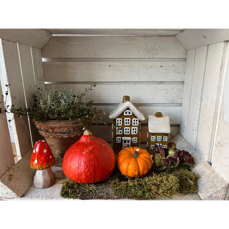 Keramik Teelichthaus, Ockerbraun, Windlicht Dekoration für Herbst und Weihnachten, Verschiedene