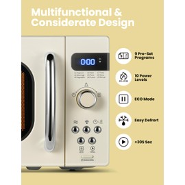 COMFEE' Retro Small Microwave Oven With Compact Size, 9 Preset Menus, Position-Memory Turntable, Mute Function, Countertop Perfect For Spaces, 0.7 Cu Ft/700W, Cream, AM720C2RA-A