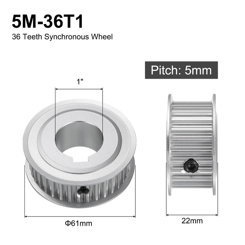 uxcell 5M-36T-1B Timing Belt Pulley 1" Bore, 36 Teeth Aluminum