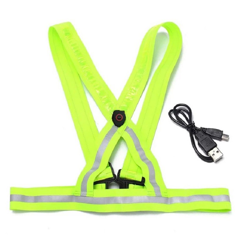 LED Reflective Safety Vest Adjustable USB Rechargeable Vest Warning Vest