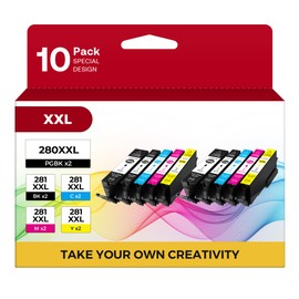 PGI-280XXL CLI-281XXL 10 Color Value Pack Compatible for Canon 280 281 Ink Cartridges to use with TR8520 TR8620 TR7520 TR8600 TS6120 TS6220 TS9120 (2PGBK, 2Black, 2Cyan, 2Magenta, 2Yellow)