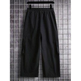 GORGLITTER Men's Baggy Cargo Pants Wide Leg Sweatpants Loose Streetwear Pants Trousers Parachute Pants Black Large