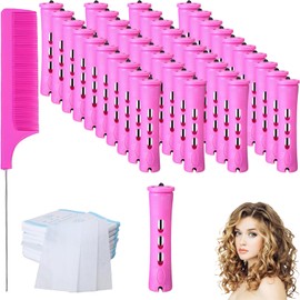 71PCS Perm Rods Hair Rollers Perm Kit, 40 Perm Rods 1 Comb and 30 Paper Plum Red Hair Roll 0.75inch for Long Short Hair Styling Tool Hair Curlers Diy Hairstyle