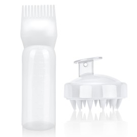 Hair Dye Brush Bottle, Root Comb Applicator Hair Dye Comb and Head Massage Brush, Hair Oil Applicator Bottle, Hair Dye Bottle Applicator Brush, Hair Dye Brush Bottle (White)