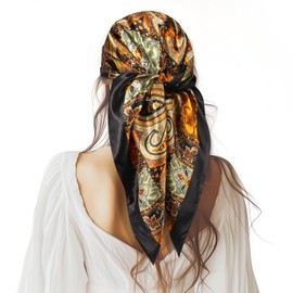 VBAEI 35” Large Square Satin Head Scarf - 1Pcs Satin Hair Scarf Silk Bandana Head Wraps For Women (Black)