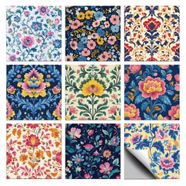 CHGCRAFT 36 Stück 9 Stil Mexikanische Talavera Blume Muster Fliese Aufkleber Rosa Vintage Blumen Muster Wandfliese Sticks Wasserdicht Selbstklebende Stick auf Abziehbild für Wandkunst 4×4 Zoll