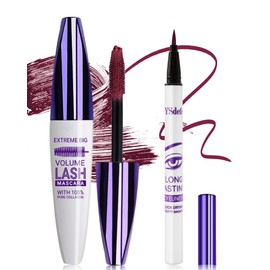 Burgundy Mascara Eyeliner Pen Kit, Waterproof Tube Mascara Eye Liner Pencil