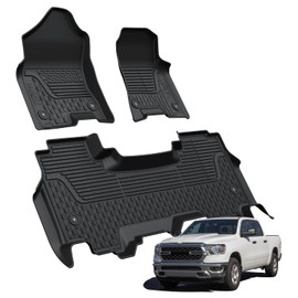 LASFIT Floor Mats for Ram 1500 Quad Cab 2019-2024 Bucket Seat, All Weather TPE Custom Fit Car Mats Floor Liners 1st & 2nd Row, Black