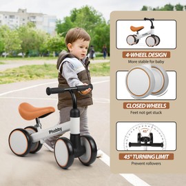 Phobby Baby Balance Bike for 1 2 Years Old Boys Girls, 4 Wheels Toddler Bike with Adjustable Seat, 12-24 Months Kids First Birthday Toy Gift