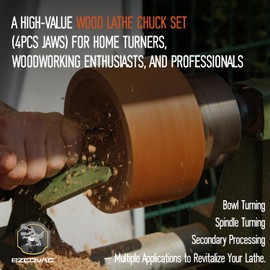 4-Inch Self-Centering Wood Lathe Chuck for Nova, 1" x 8 TPI Thread with 3/4" x 16 TPI Adapter, 4-Jaw Wood Turning Chuck Set