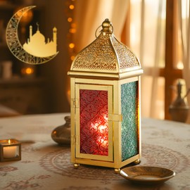 Set of 2TRIROCKS Moroccan Lantern - 12" H Battery Operated Decorative Lantern, Indoor & Outdoor Table Lamp, Moroccan Lamp for Ramadan, Patio, Porch, Weddings, Parties, Events