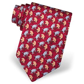 Men's 100% Silk Stock Market Bull and Bear Playground Novelty Tie Necktie (Red)