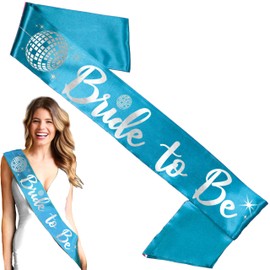 Mamma Mia Bachelorette Party Decorations - Silver Disco Ball Bride to Be Turquoise Blue Satin Sash - Dancing Queen Disco Bride Outfit - Turquoise Sash(DiscoB2B) SLV/TRQ