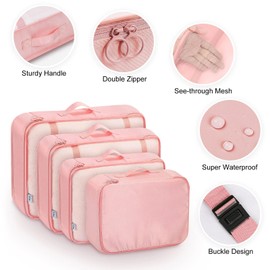 MURISE 8-Piece Packing Cube Set, Suitcase Organiser Set, Clothes Bags, for Holidays and Travel, Travel Cubes, Organiser System for Suitcases, Travel Organiser, Pink