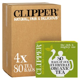 Clipper Tea Organic Fairtrade Everyday - USDA Organic, Non-GMO, Fair Trade, Sustainable Caffeinated British Tea, 4 Pack, 320 Unbleached Tea Bags - New Foil Free 100% recyclable packaging