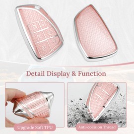 Coverforkey for Buick Key Fob Cover with Fashion Braided Keychain, Enchanting Diamond Patterns Soft Case for Avenir Envision Encore Chevy Suburban Sierra (6 Buttons) (Pink, B2)