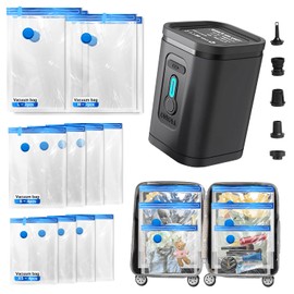 Nunemosk 12 Pack Vacuum Storage Bags with Wireless Electric Air Pump, Reusable space saver vacuum storage bags for Clothes, Double Zip and Airtight Valve for Travel and Home