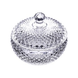 WAIT FLY Small Clear Embossed Glass Candy Jar with Lid Candy Dish Food Jar Sugar Bowl Apothecary Canister Jewelry Box Wedding Candy Buffet Jar-3.0 Inch