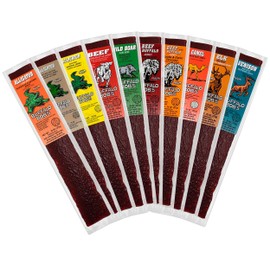 Buffalo Bob's Exotic Jerky (10-Pack), 10 Flavor Variety Pack of Snack Sticks, Wild Game Beef Gifts for Men