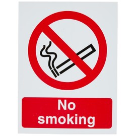 Seco No Smoking Sign, A4 (200mm x 300mm) - 1mm Semi Rigid Plastic, Black/Red/White